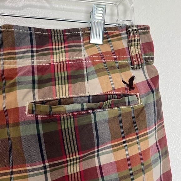 American‎ Eagle Madras Plaid Short Men's  Green & Tan 100% Cotton Inseam 10" - Picture 9 of 14